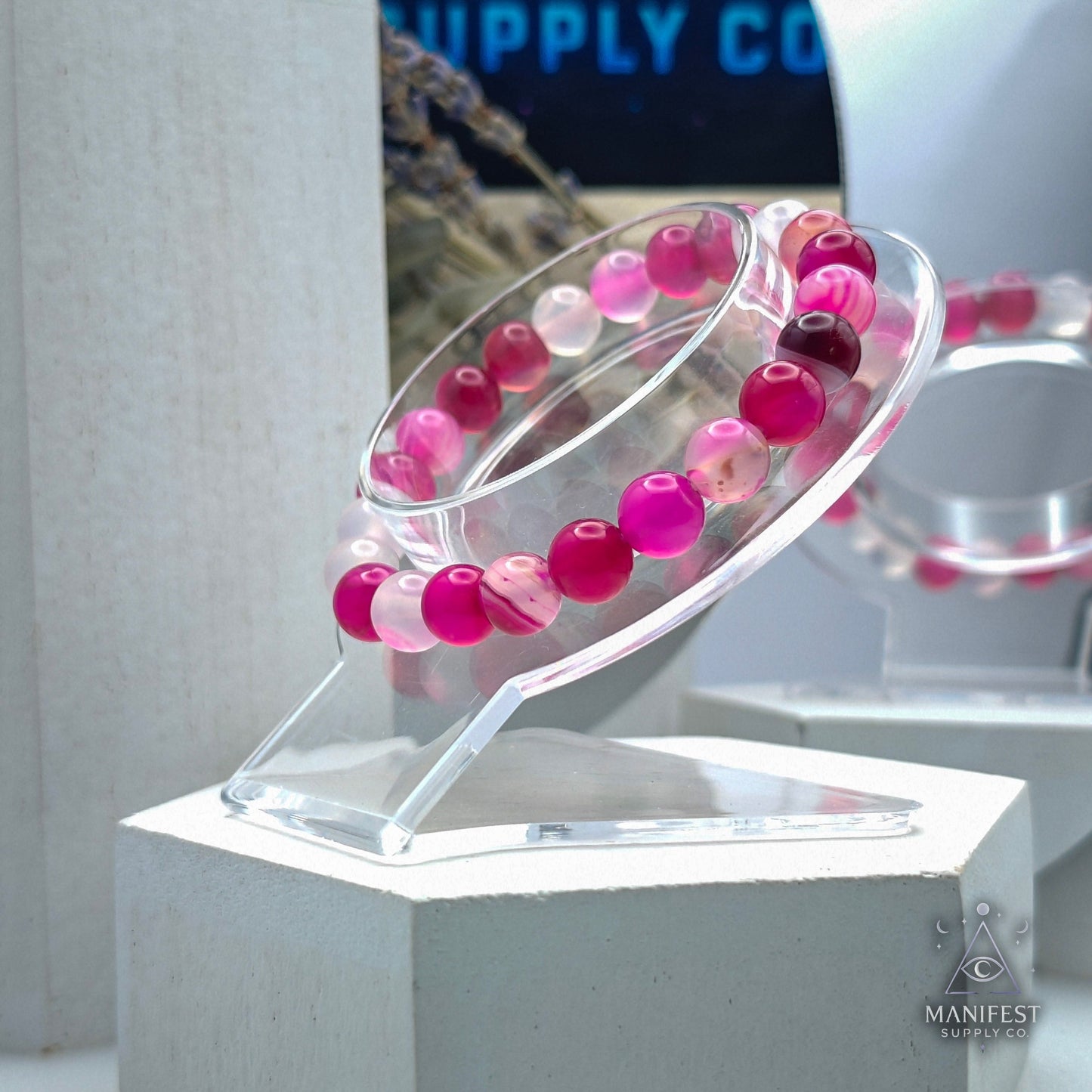 Pink Onyx Agate Crystal Bracelet - 8mm