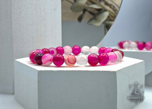 Pink Onyx Agate Crystal Bracelet - 8mm