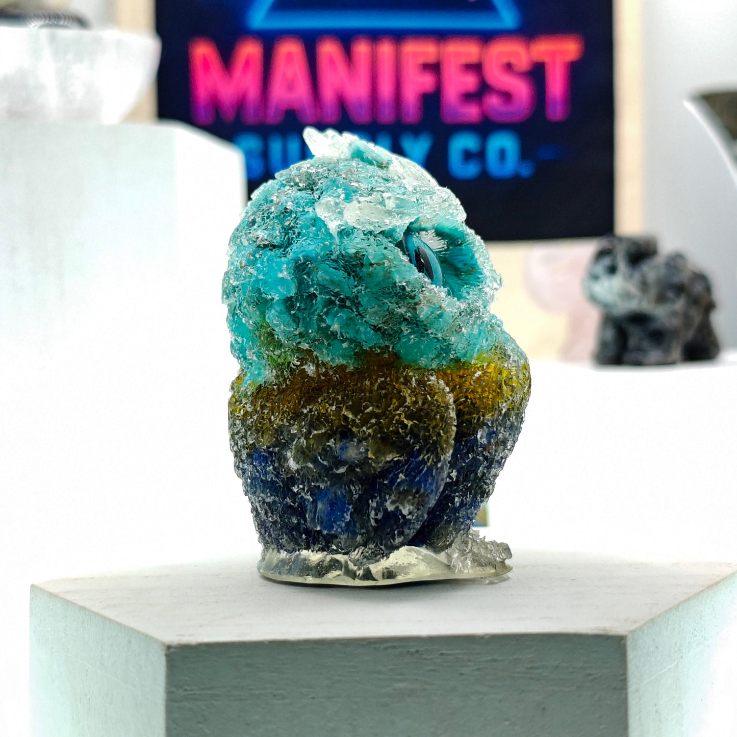 Turquoise & Lapis Owl Crystal Figurine