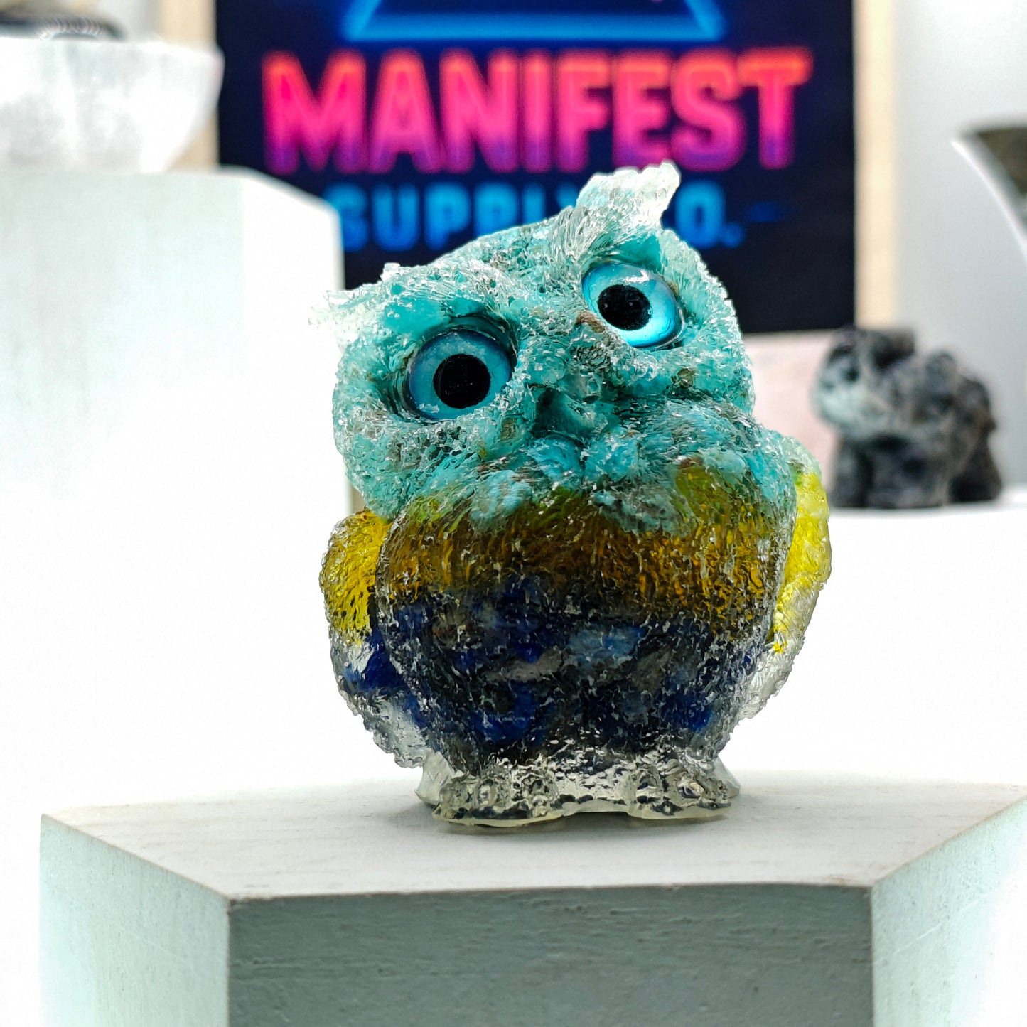Turquoise & Lapis Owl Crystal Figurine