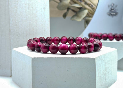 Pink Tiger Eye Crystal Bracelet - 10mm