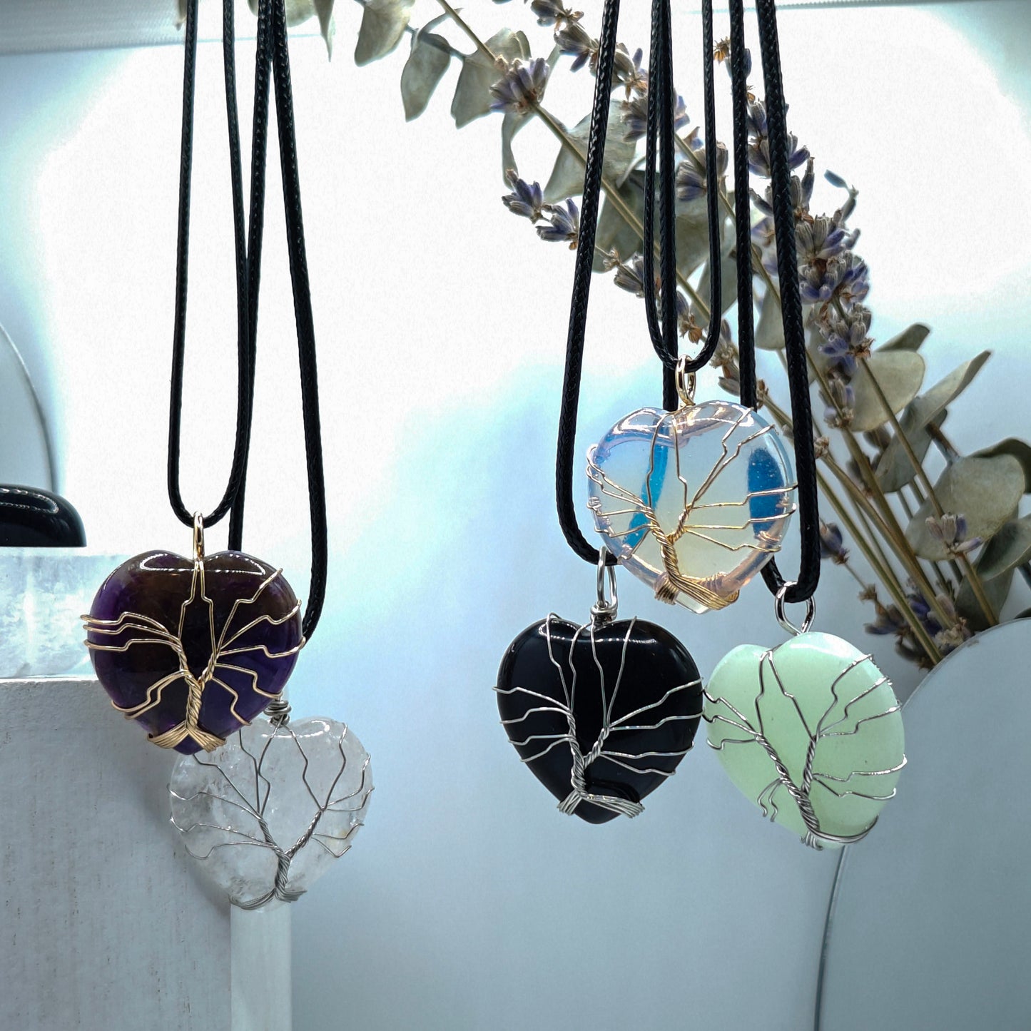 Tree of Life Heart Crystal Necklace